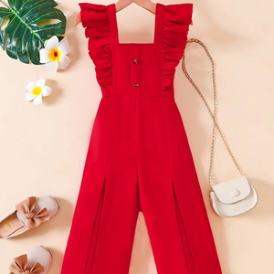 3-10 yaş arası kızlar için yeni fransız tarzı kırmızı ruffled high-end tulum
