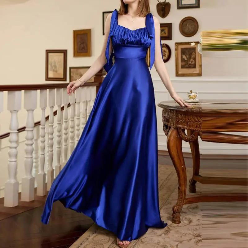 New style fashion high quality sexy suspender solid color evening dress sleeveless temperament halter gown women clothing