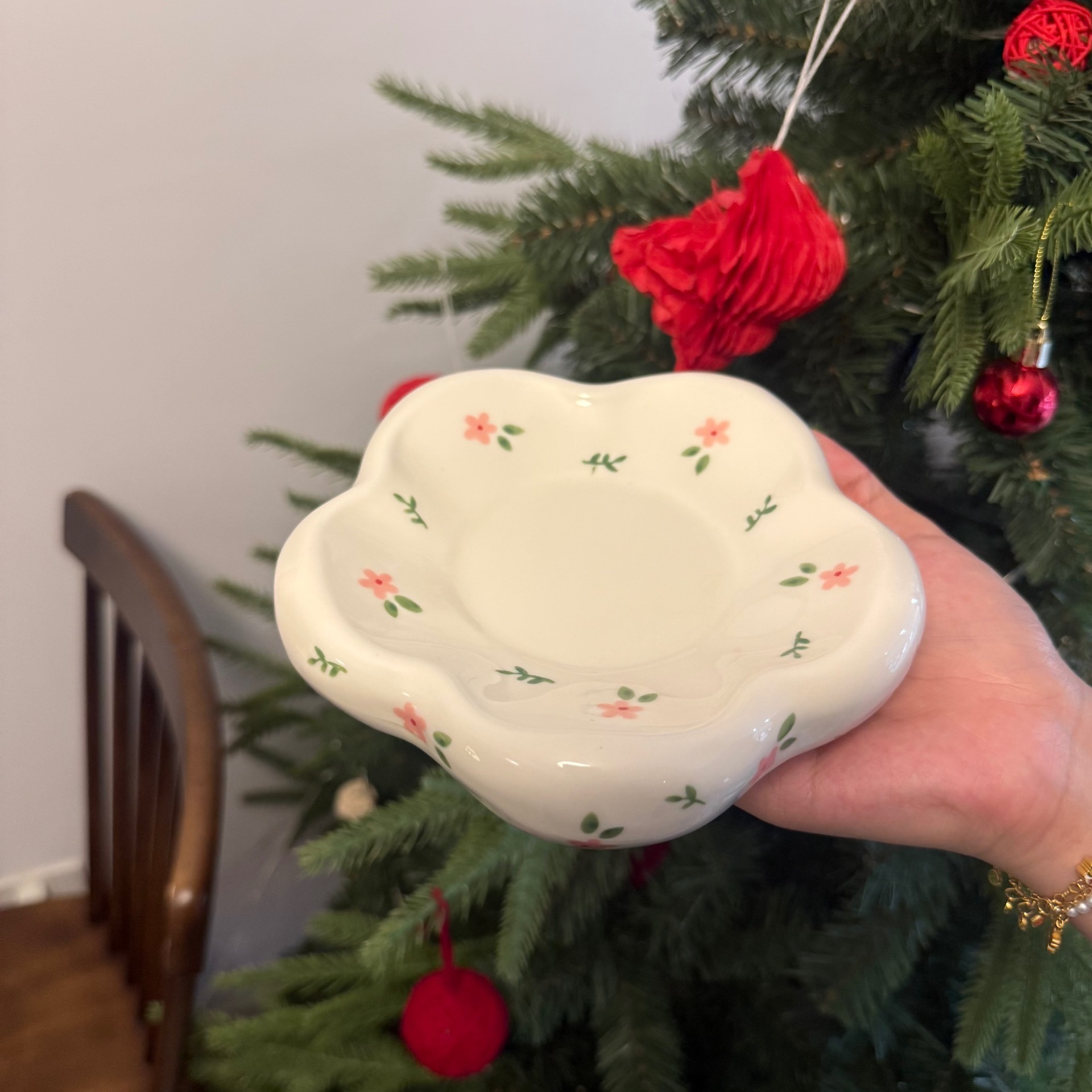 Piatto di fiori schiacciato stile coreano bianco 15.5*4cm