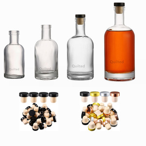 100ml 200ml 375ml 500ml 700ml 750ml <strong>1L</strong> Round Empty Flint Glass Liquor <strong>Wine</strong> Gin Whisky Vodka Tequila Glass Bottle with Cork Lid - Product Image 1