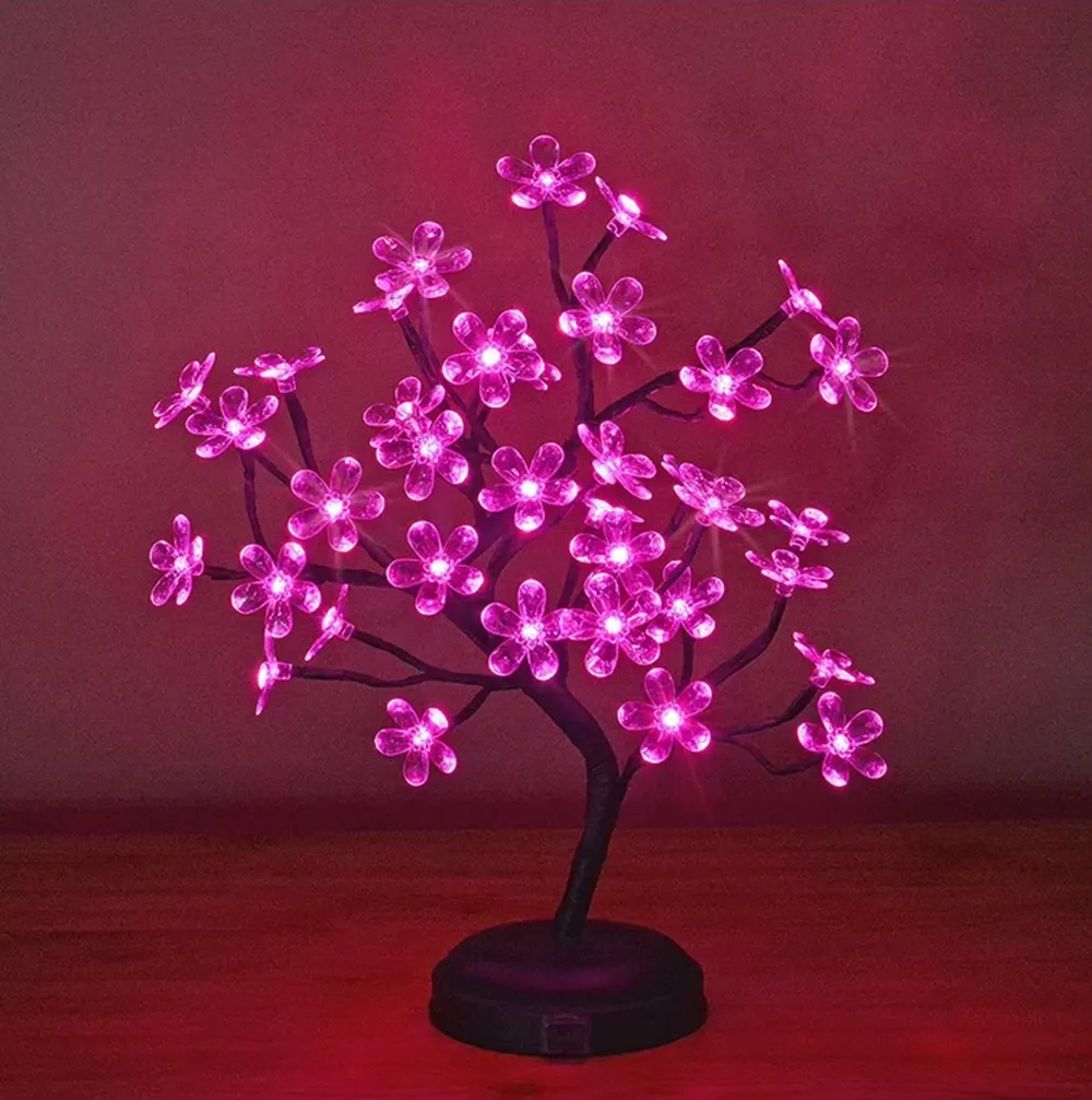 Popular venda quente interior LED Iluminado Flor artificial Árvore Tableop decoração férias luzes navida