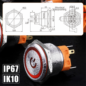 LANBOO 25/30A 25mm SPST 12volt Led Lighted <strong>DPDT</strong> Mini <strong>Push</strong> <strong>Button</strong> <strong>Switch</strong> for Garbage Disposal - Product Image 5