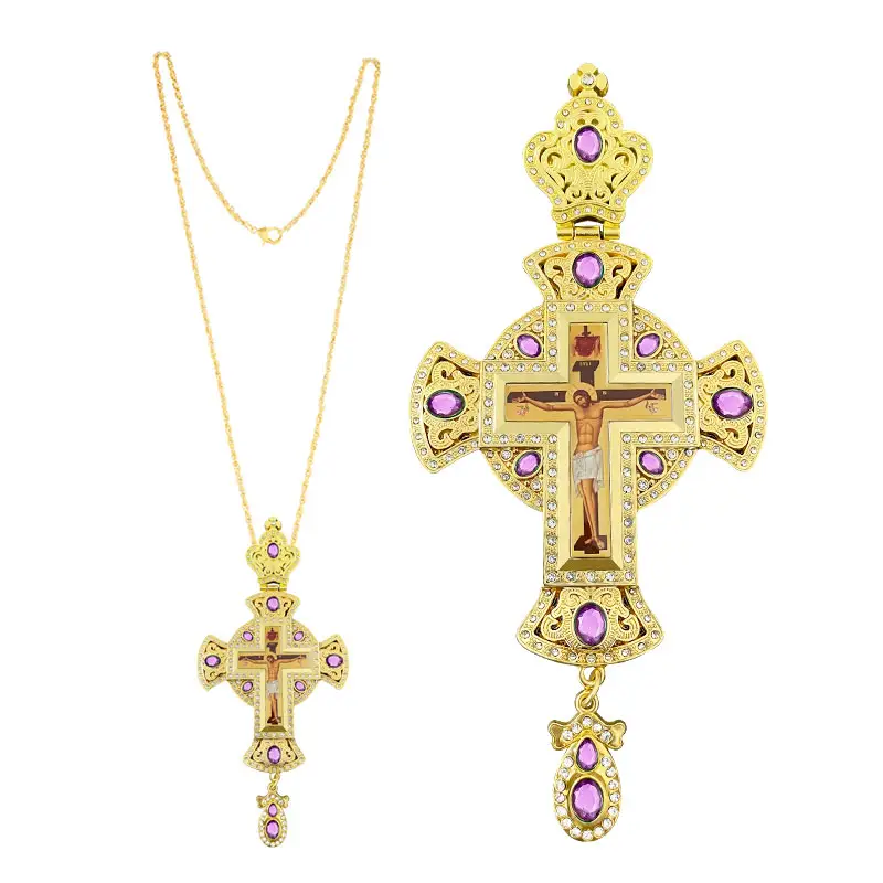 Insignia religiosa más nueva HT y emblema de la cruz pectoral del obispo de la Iglesia Ortodoxa con chapado en oro y diamante