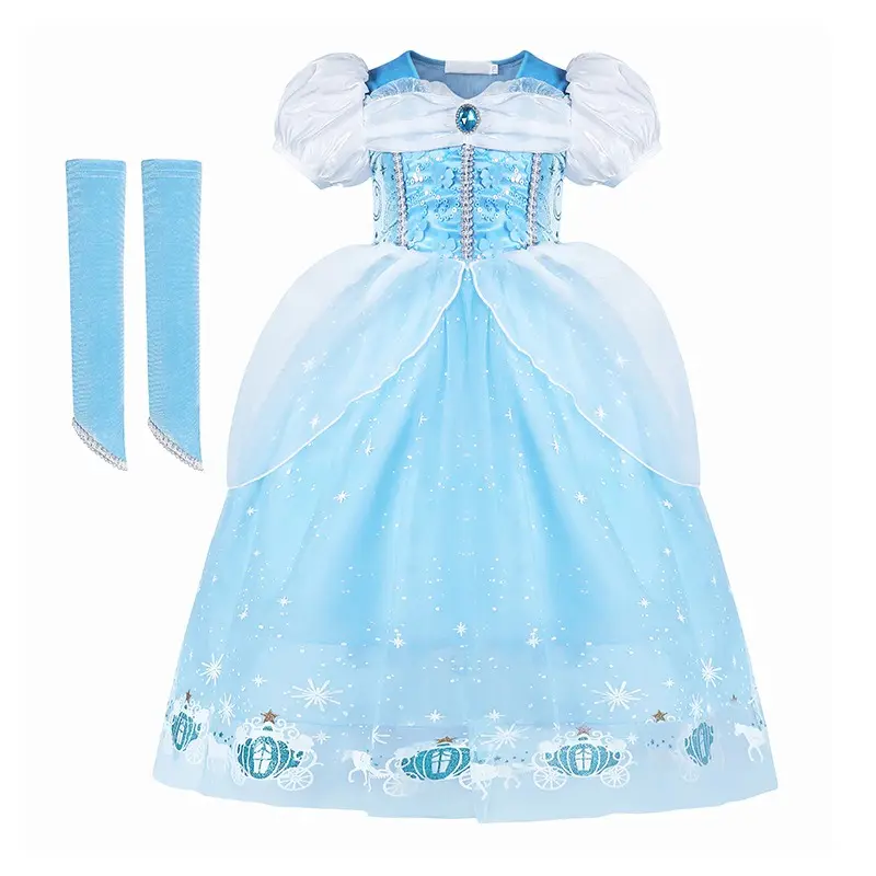 Disfraz de Carnaval Vestido de princesa Vestido hinchado infantil Elsa Vestido de noche de carruaje de calabaza Vestido de niña