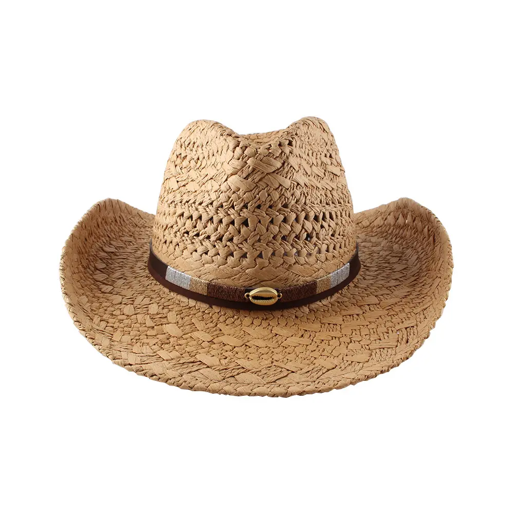 Venta al por mayor más nuevos hombres Sunhat verano papel paja sombreros de vaquero sombreros de ala ancha Sunhats