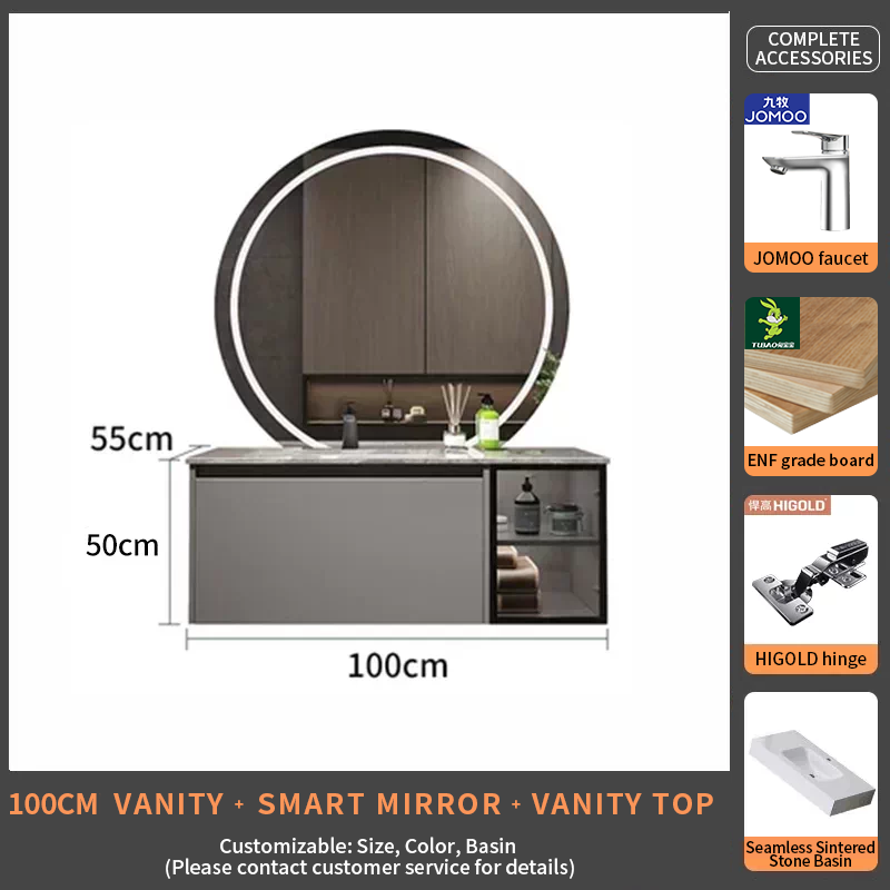 100Rock Slab Ceramic Basin+smart mirror