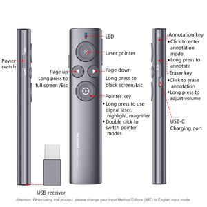 Telecomando 50m N95s Pro puntatore Laser presentatore Clicker per presentazioni Powerpoint con Air Mouse - Product Image 2