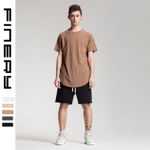 Boy erkekler kentsel gömlek düz T Shirt toplu toptan kavisli <span class=keywords><strong>Hem</strong></span> 100% pamuklu jarse boyalı katı, katı desen boş rahat