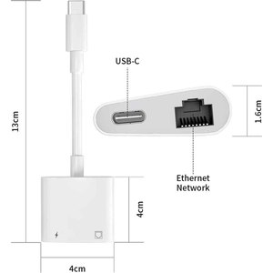即插即用2合1 RJ45以太网局域网适配器，带兼容iPhone 15/平板电脑/笔记本电脑的通用串行总线C型PD充电端口 - Product Image 4