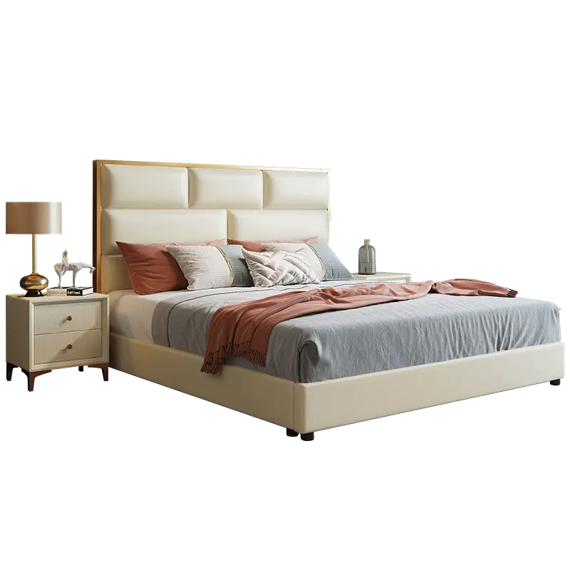 European Bedroom Furniture Wooden Bedroom Set Luxury Soft Leather Double King Size Bed