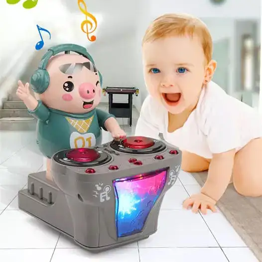 Samtoy Nouveauté B/O Drôle Swing Danse Robot Animal Juguete Universal Run Mini DJ Cochon Jouets Électriques avec Lumière Colorée