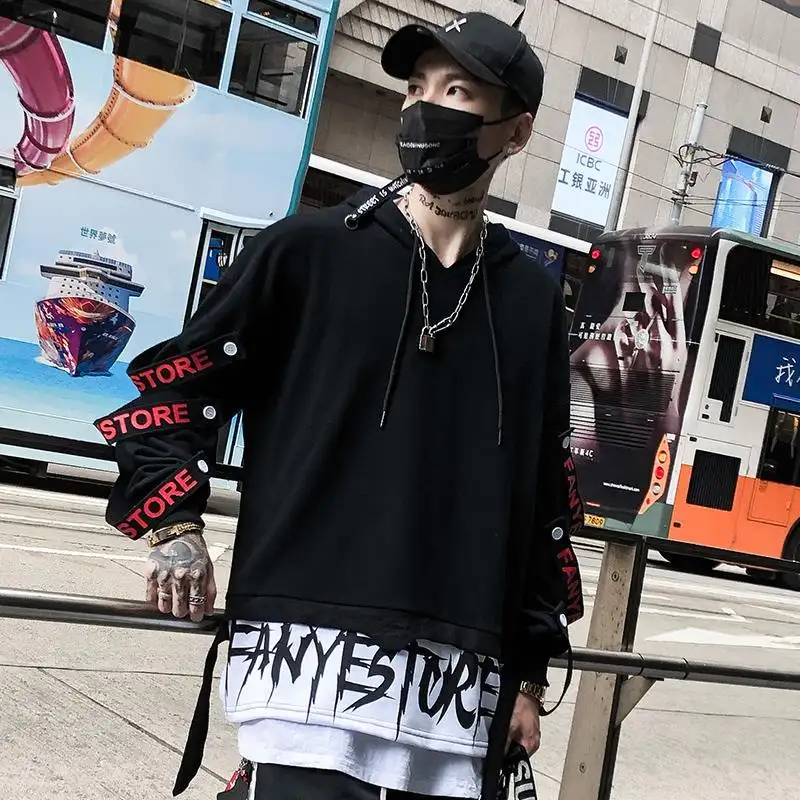 Suéter con capucha estilo Harajuku para hombre, Camiseta holgada de estilo Hip-Hop, Sudadera con capucha de manga larga a juego de Color