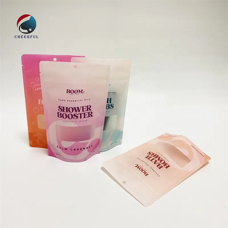 Custom Printed Frosted Stand up Pouch Resealable LDPE Plastic Bags Bath Soap Zipper Packaging for Cosmetics