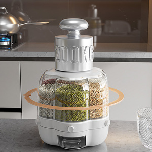 Venda quente Rotating Grain Dispenser Bulk Cereais Barris De Arroz Frascos Separados Cozinha Selada À Prova De Insetos Recipiente De Tanque De Arroz