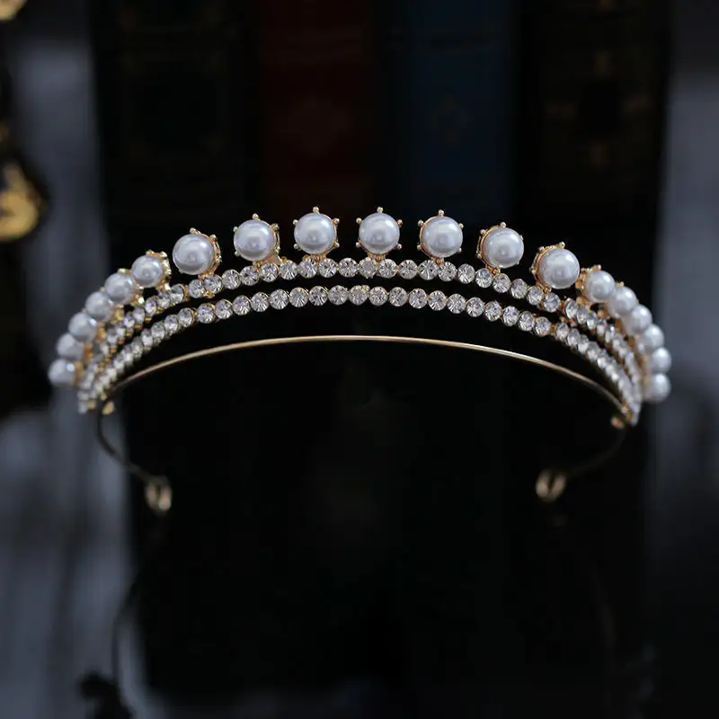 Jóias de noiva, tiara de diamante dourada pérola tiara coroa acessórios de cabelo vestido de casamento