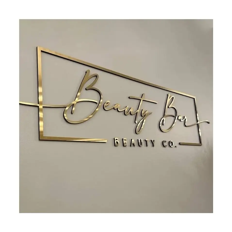 Letrero de recepción de oficina de Metal cortado con láser, señalización de construcción, logotipo de salón de belleza, letrero de pared, logotipo personalizado, letras, publicidad, letrero Acrílico