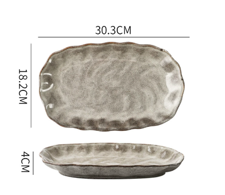 Assiette à poisson longue à motif de pierre à l'ancienne