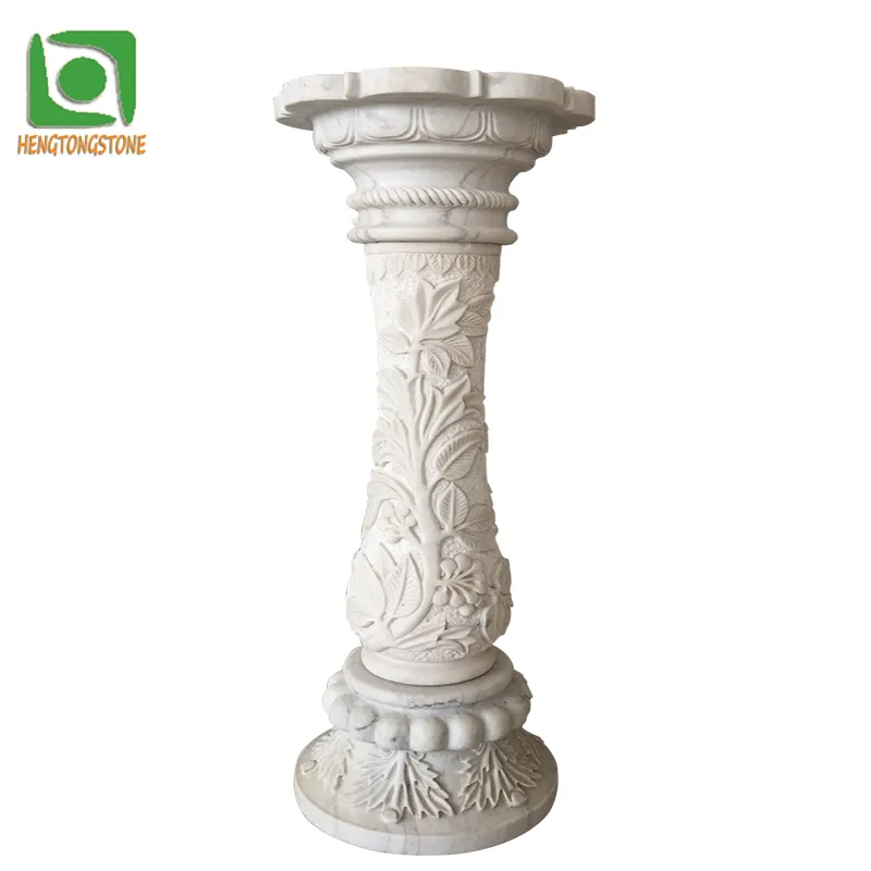Piedistallo del vaso inciso fiore di marmo bianco decorativo domestico dell'interno