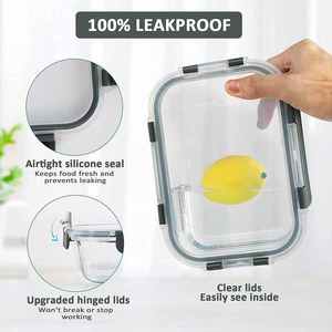 Contenedor de almacenamiento de alimentos de vidrio de borosilicato Rectangular moderno de 650ml con capacidad de tapas de PP multifunción tallada - Product Image 5