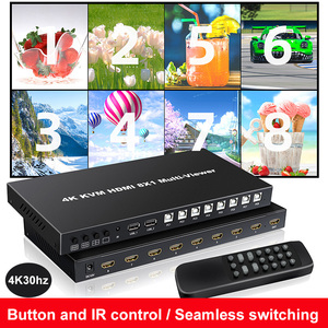 4K HDMI KVM 8x1 Multi-visor Conmutación sin costuras 8 Entradas 1 a través del botón y control IR