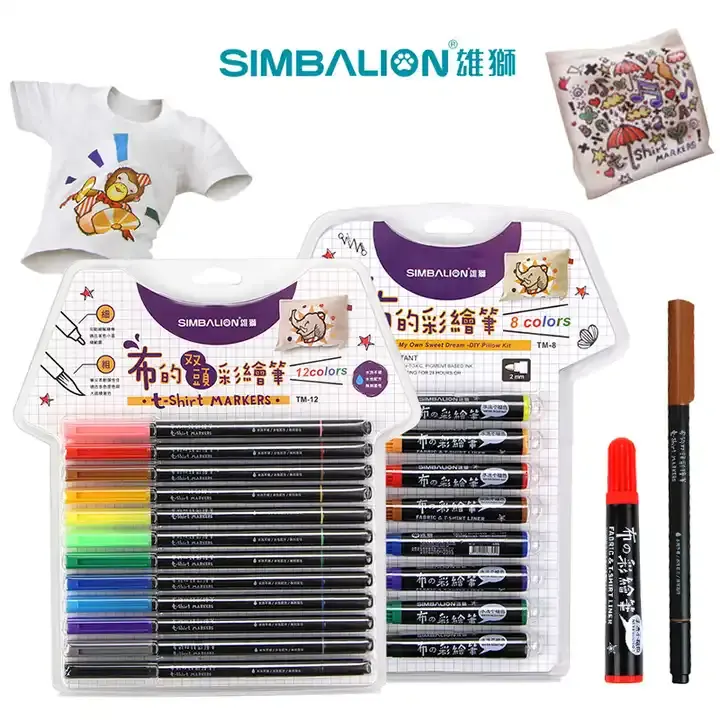 Simbalion TM 6/8/12 cores caneta marcador de tecido impermeável permanente têxtil DIY roupas doodle t shirt sapatos caneta desenho colorido