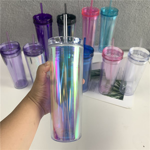 16oz <span class=keywords><strong>19oz</strong></span> 20oz yalıtımlı Glitter bomba tozu payetler lazer holografik akrilik bardak sıska bardak uzun düz ince