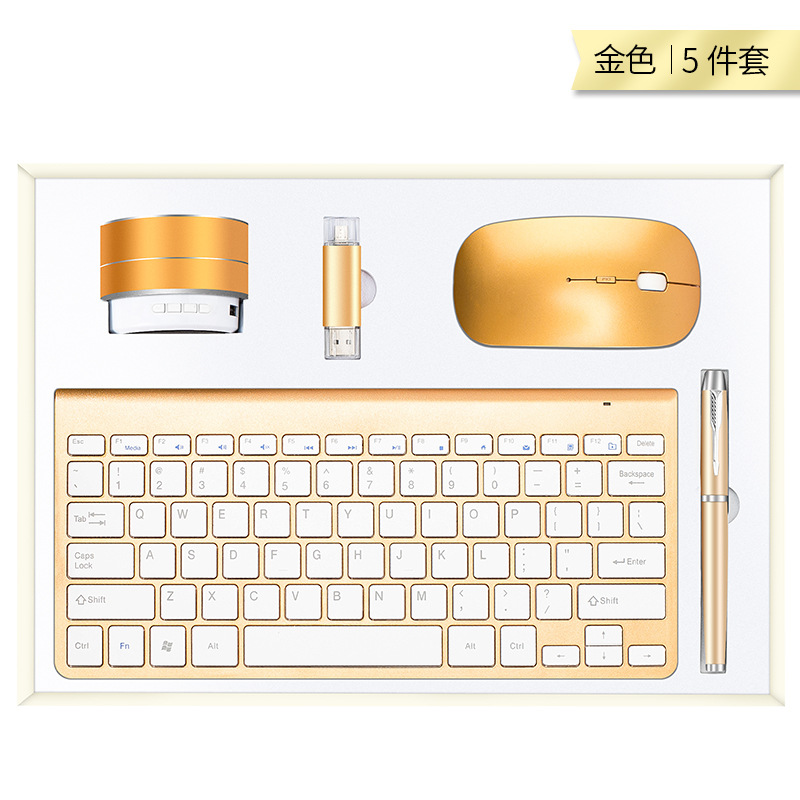 Gold-keyboard mouse stereo u disk pen 5pc set