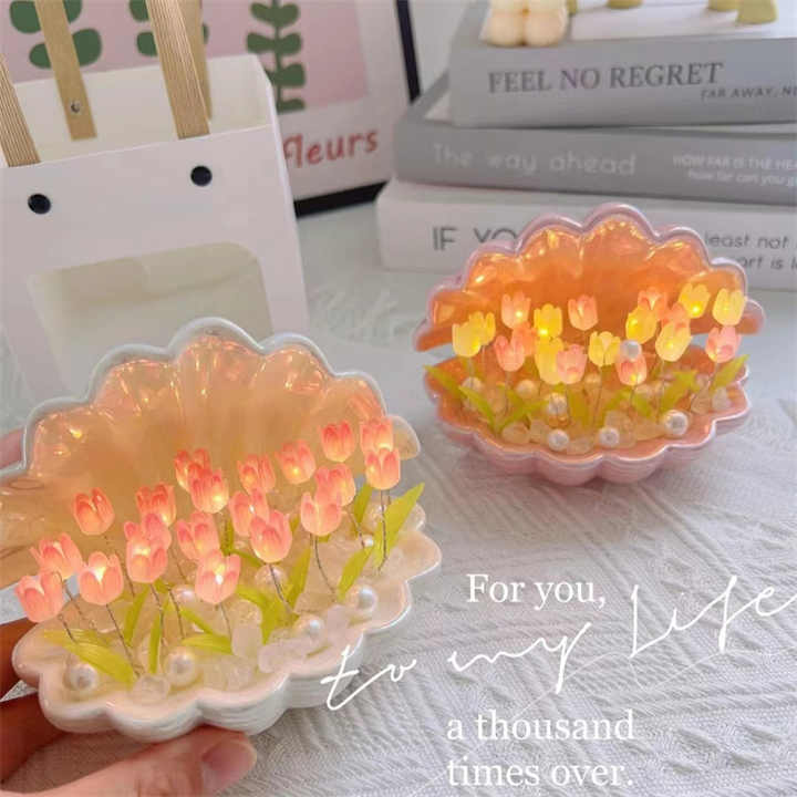Ever Bright Valentines Day Led Table Lamp 3d Shell Tulip Flower Decorative DIY Night Light Objects for Christmas Home Bedroom