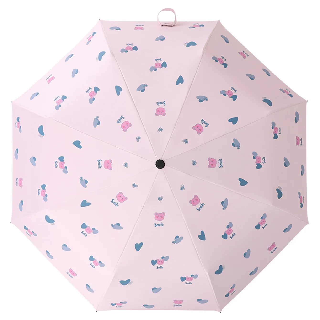 Cartoon Schattige Zonnige En Regenachtige Uv-Resistente Opvouwbare Parasol Paraplu Met Roze Liefde Teddybeer Op Het Oppervlak