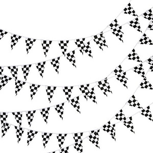 Precio bajo Banderín de poliéster de alta calidad Triángulo Rejilla en blanco y negro Banderín Bandera para la competición de carreras - Product Image 1