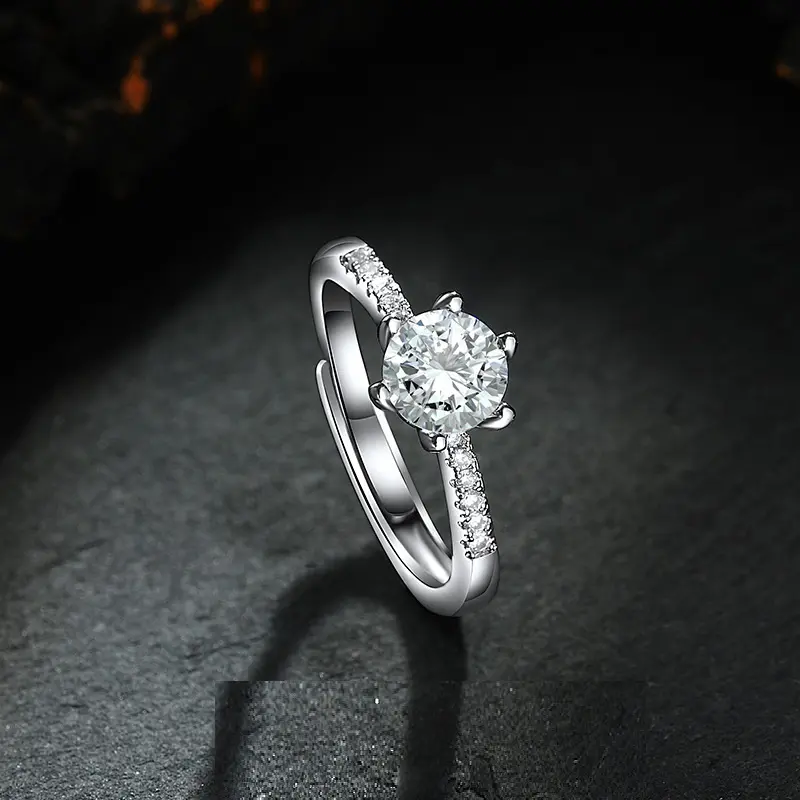 Espumante Um quilate Zircon Diamante Anel De Casamento Para Nupcial Platinum Plated Aberto Anel Ajustável Wedding Band Anillo de bodas