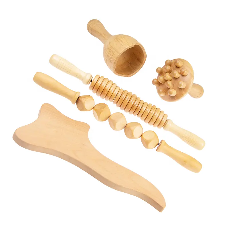 Kit de masaje de madera 100% Natural, herramientas de drenaje linfático para maderoterapia