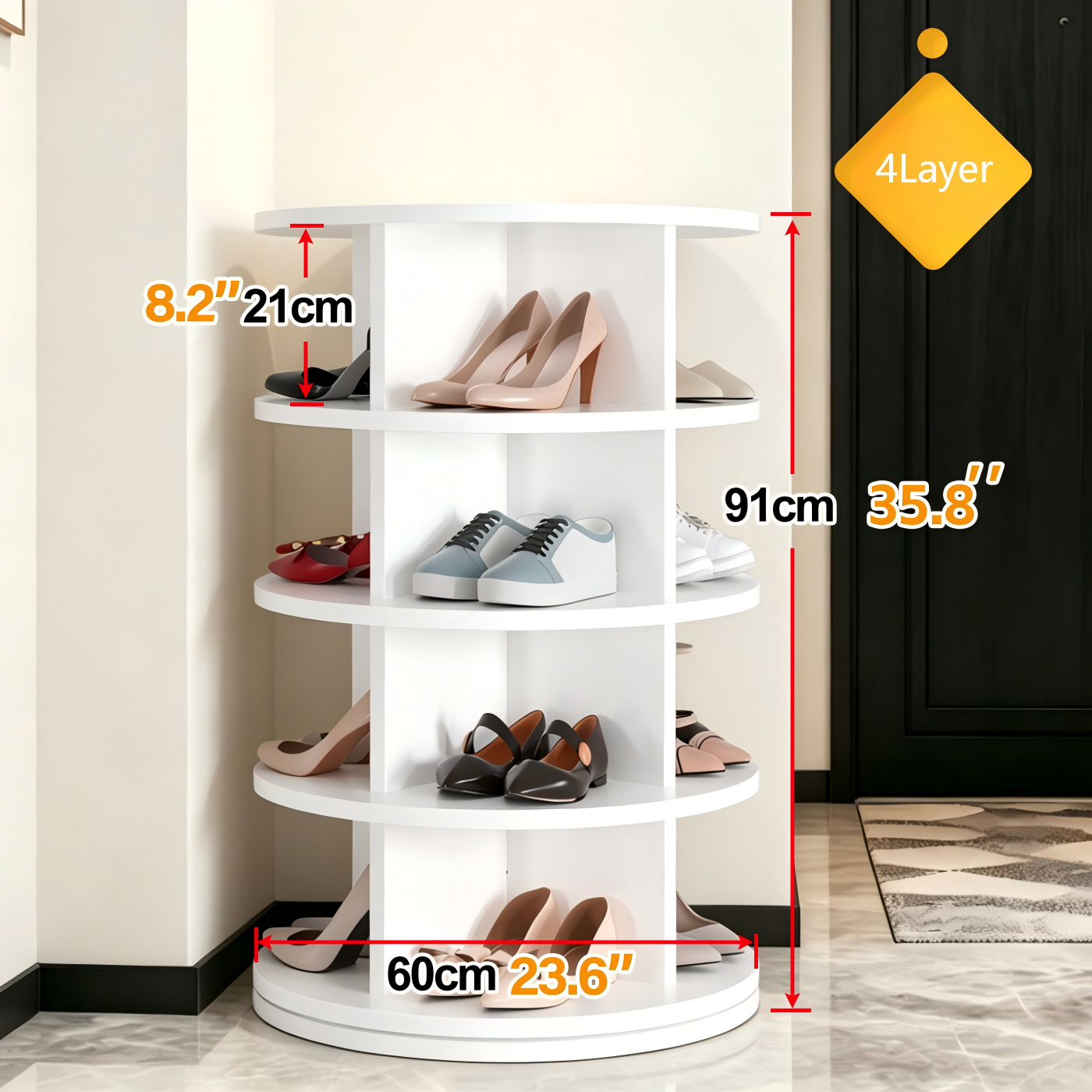 Estilo de borde completo - 4 capas - Blanco - Zapatero giratorio