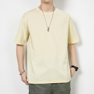 厚手コットン半袖Tシャツユニセックス無地ルース小さなショルダーコットンTシャツメンズ印刷ロゴ - Product Image 3