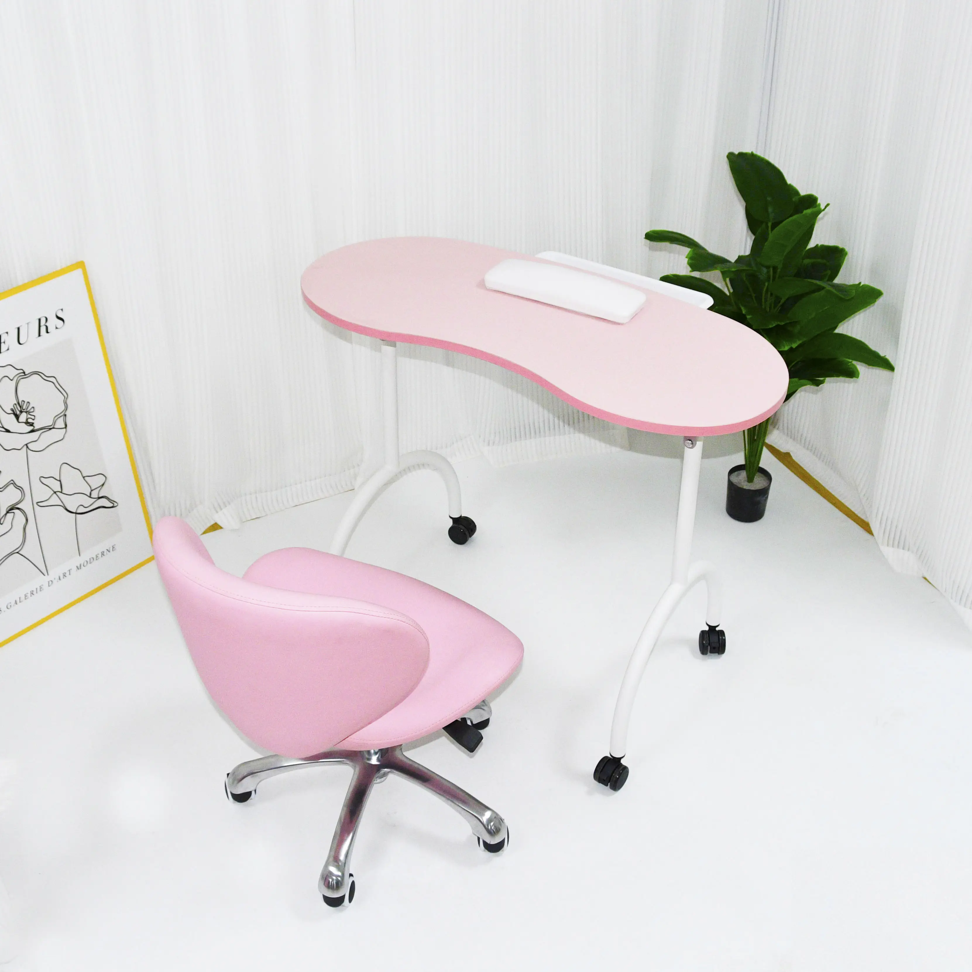 Güzellik dükkanı Salon mobilya taşınabilir katlanabilir manikür masası ve tırnak sandalye pembe tırnak masa ev ofis için