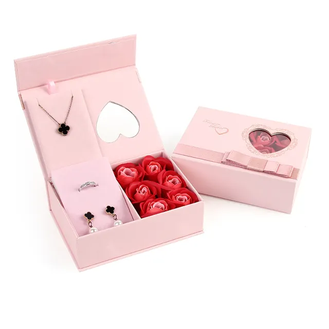 Weimei Valentine rose confezione regalo collana anello set portagioie spot logo personalizzato all'ingrosso regalo ragazza scatola portagioie rosa