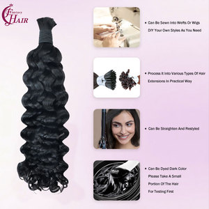 FH fabrika 12A İtalyan kıvırcık ham toptan insan saçı örgü için hiçbir atkı 100g brezilyalı doğal siyah örgü insan saçı - Product Image 2