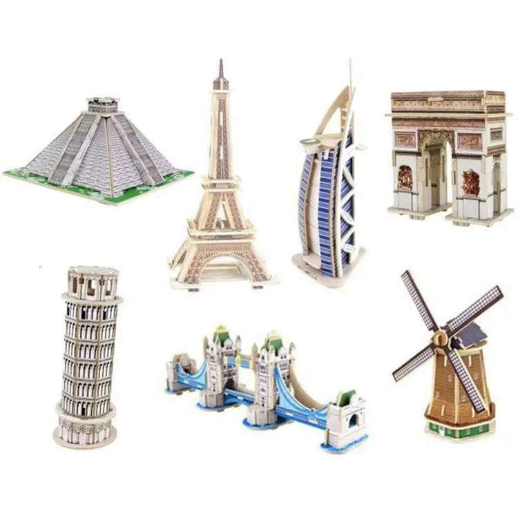 DIY Model Building Kits World Famous Architecture 3D Wooden Puzzle para Crianças Adultos