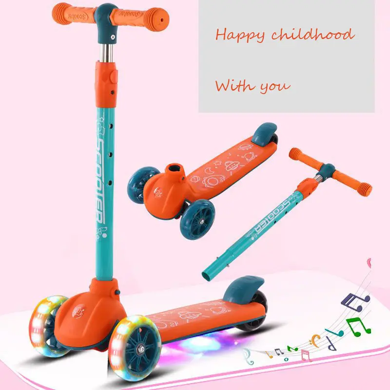 Patinete portátil para niños de 2 a 12 años, patinete multifunción de pedal, color caramelo, nuevo