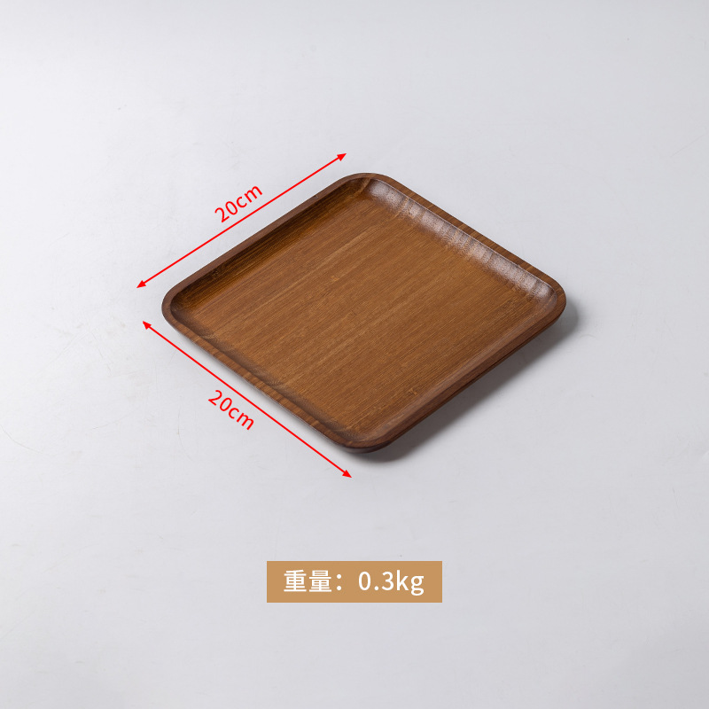 Walnut wood color, square shape, 20*20*1.5 cm.