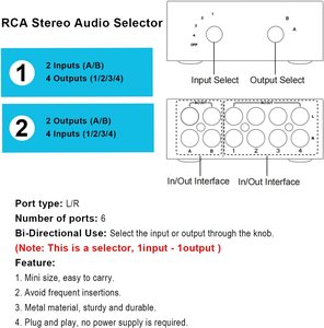 <strong>2</strong> in 4 Out or 4 in <strong>2</strong> Out L/R Audio Switch <strong>Splitter</strong> <strong>RCA</strong> Stereo Switch Selector for DVD Stereo Speaker CD Player - Product Image 6