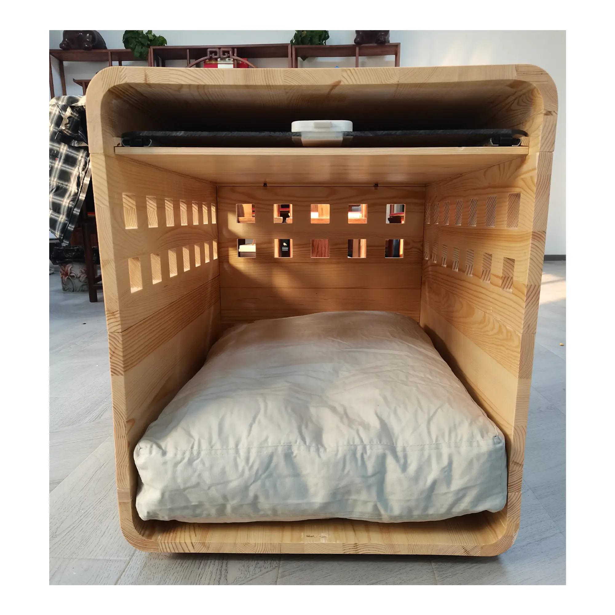 Pabrik hewan peliharaan furnitur khusus rumah anjing kayu akrilik anjing peti lipat portabel rumah kandang dapat dilipat