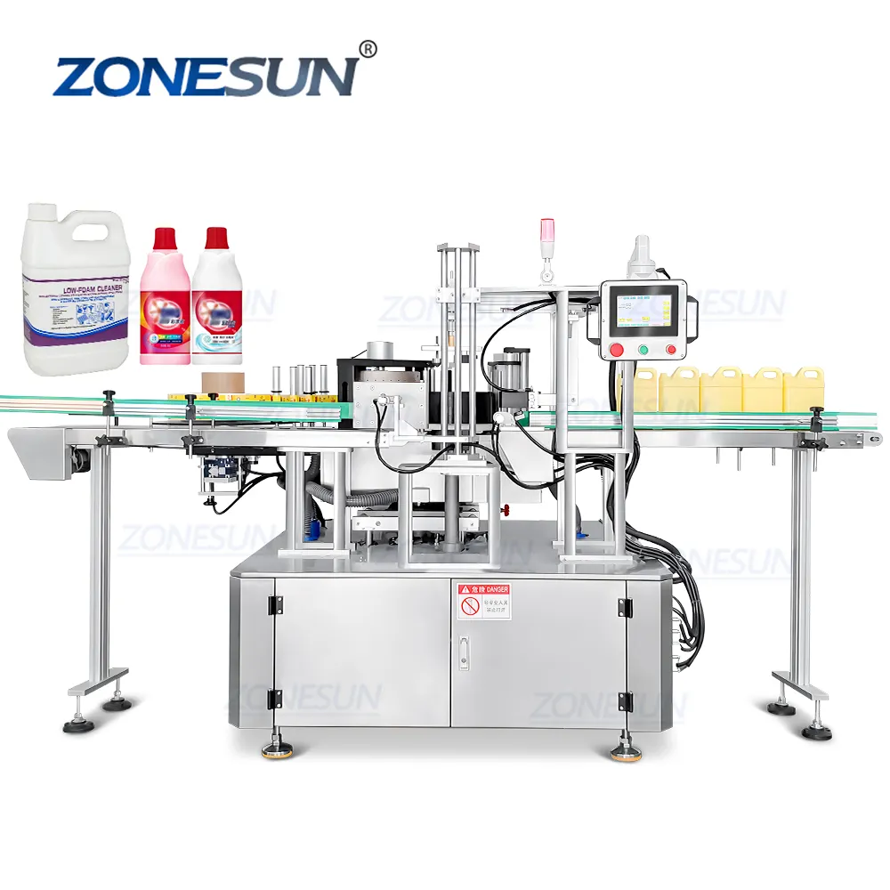 ZONESUN ZS-GTB12S automatische Hochgeschwindigkeits-OPP-Lineargeschirr-Waschmittel-Getränke-quadratische flache Flasche Heißschmelzkleber-Etikett ier maschine