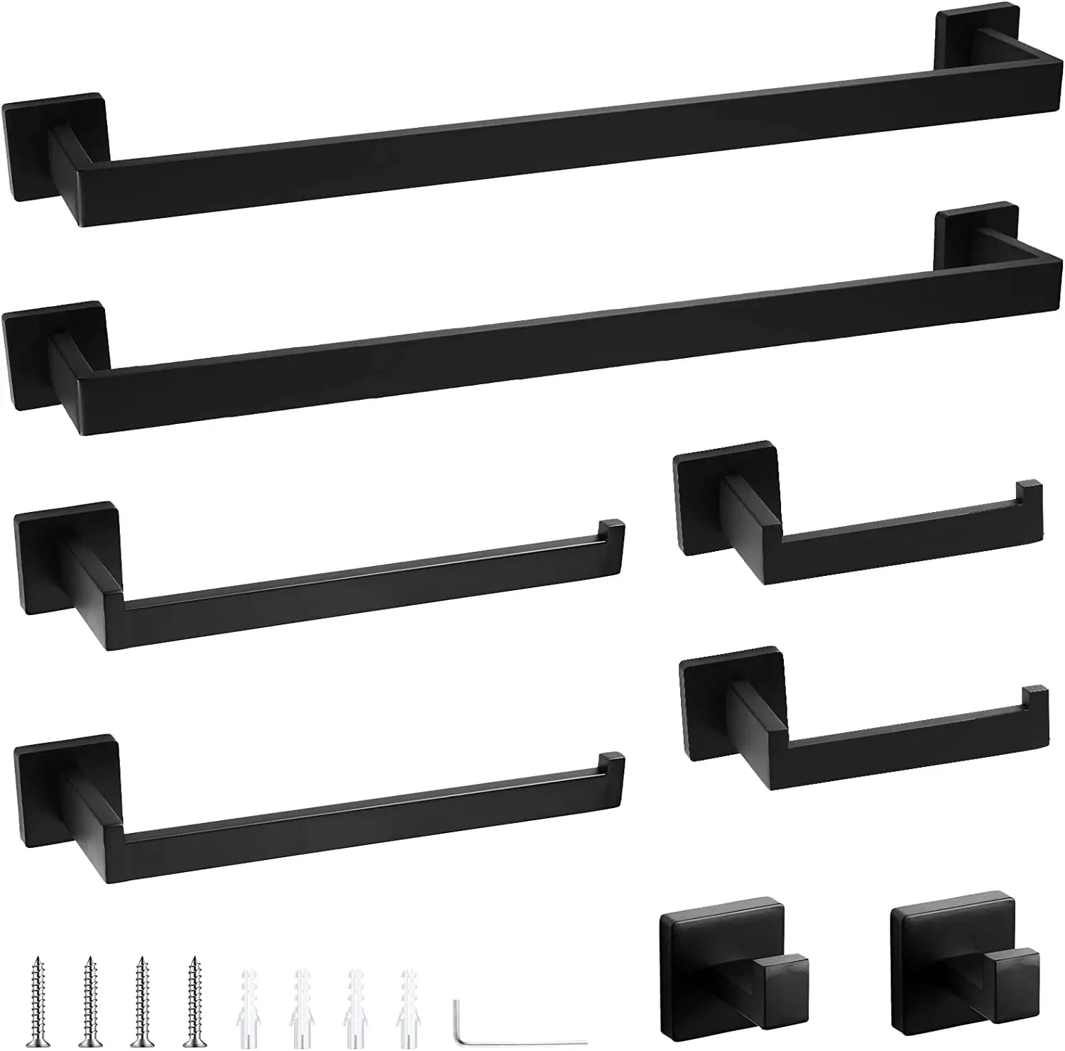 8 adet mat siyah paslanmaz çelik banyo donanım seti, banyo donanım seti dahil olmak üzere 16 "el havlusu barlar, tuvalet kağıdı tutucular,