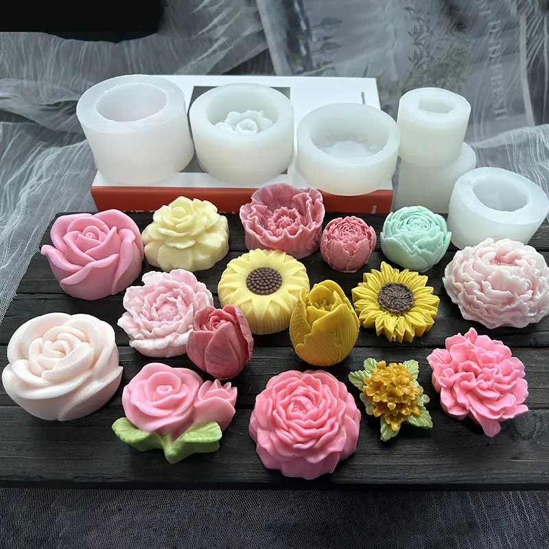 Stampo in silicone fiore tridimensionale rosa bianca fiore di peonia torta vegetale fredda flip candela aromaterapia zucchero