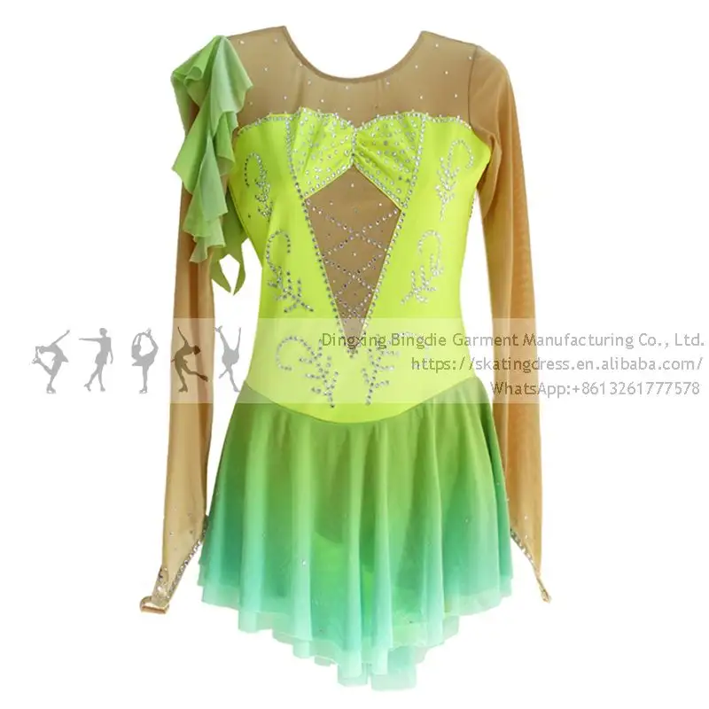 Vestido de patinaje para mujeres y niños, regalos de Navidad, amarillo, verde, competencia, patinaje, actuación, disfraces de baile