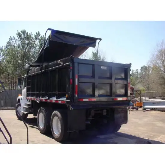 Lona de lona de malla con sistema de cubierta de camión volquete negro de 10oz para camiones volquete