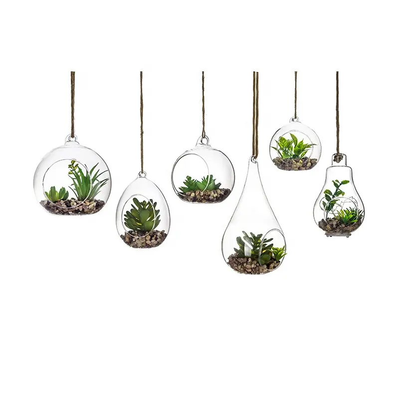 Vaso de vidro redondo criativo, vaso de vidro transparente para pendurar em micro paisagem, planta, terrário, bola