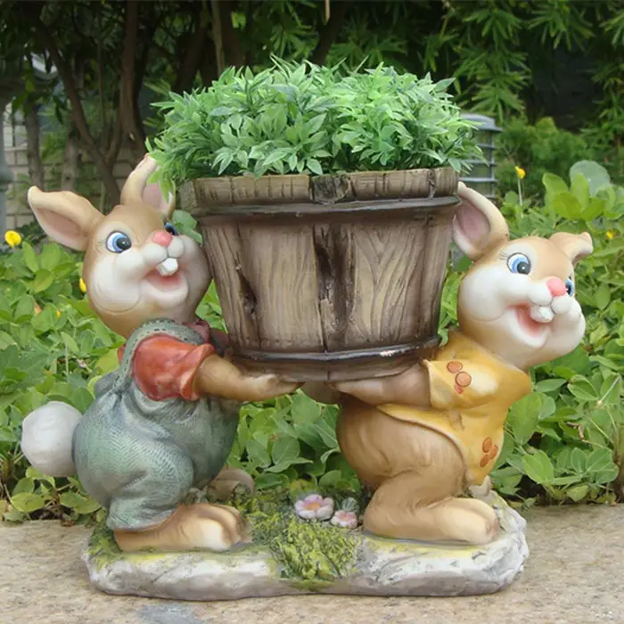 Creative animal outdoor garden plant pot double rabbits resin succulent flower pot