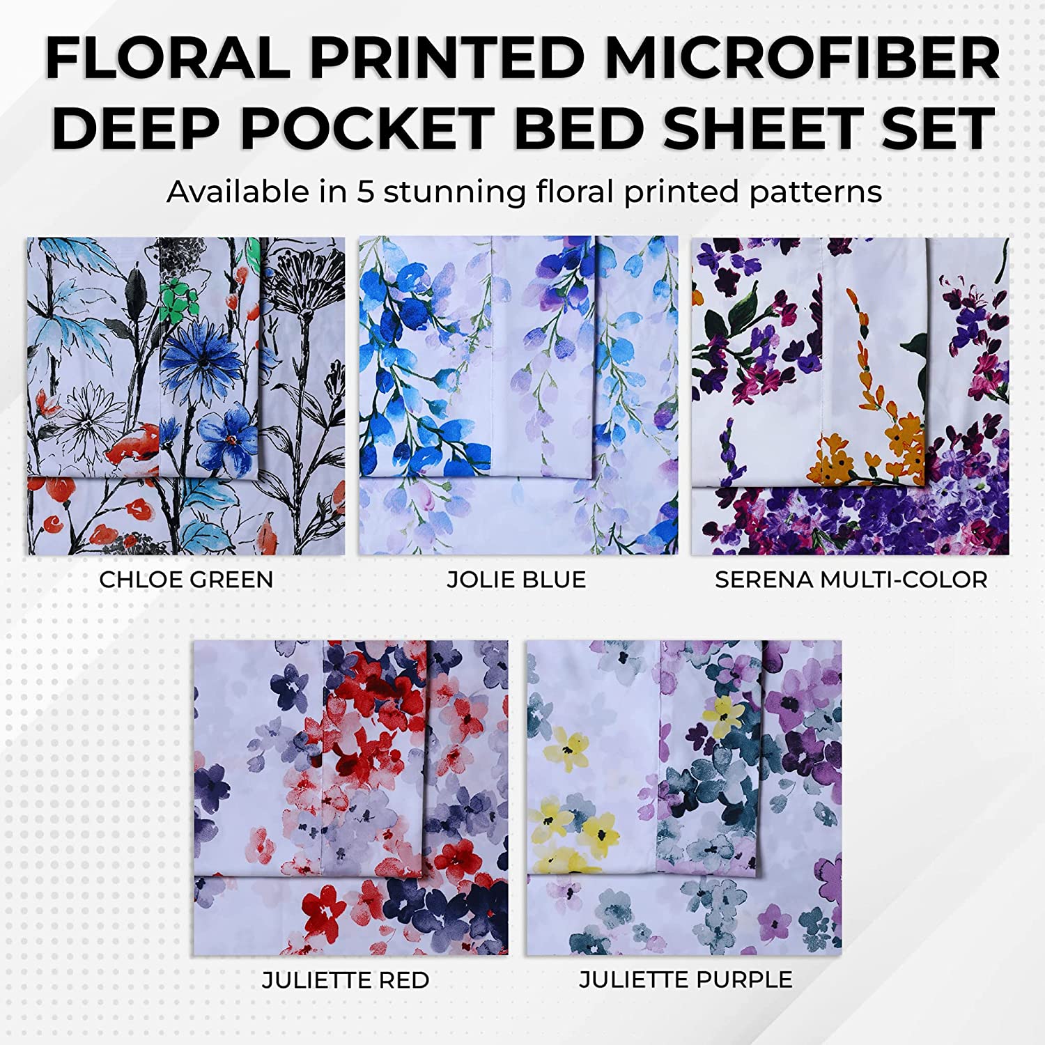 Multicolor Serena Printed Deep Pocket Sheet Set with Oversized